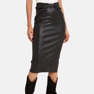 VERONICA BEARD Carlyn Bow Front Leather Midi Skirt